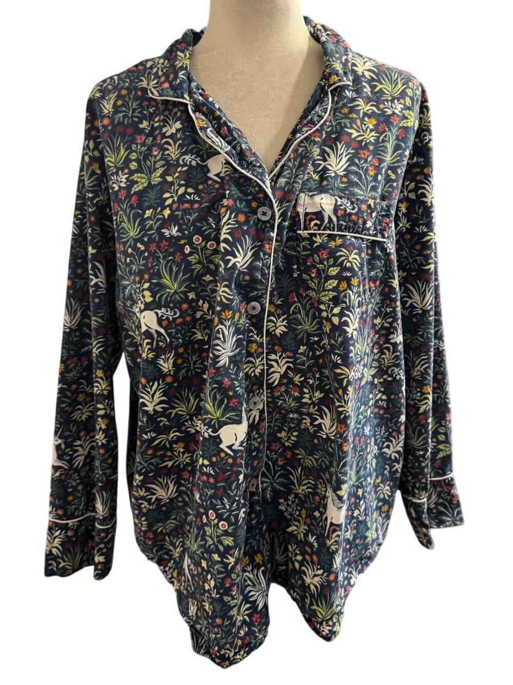 Printfresh Unicorn's Garden Pajama Top Organic Cotton Long Sleeve Size XL